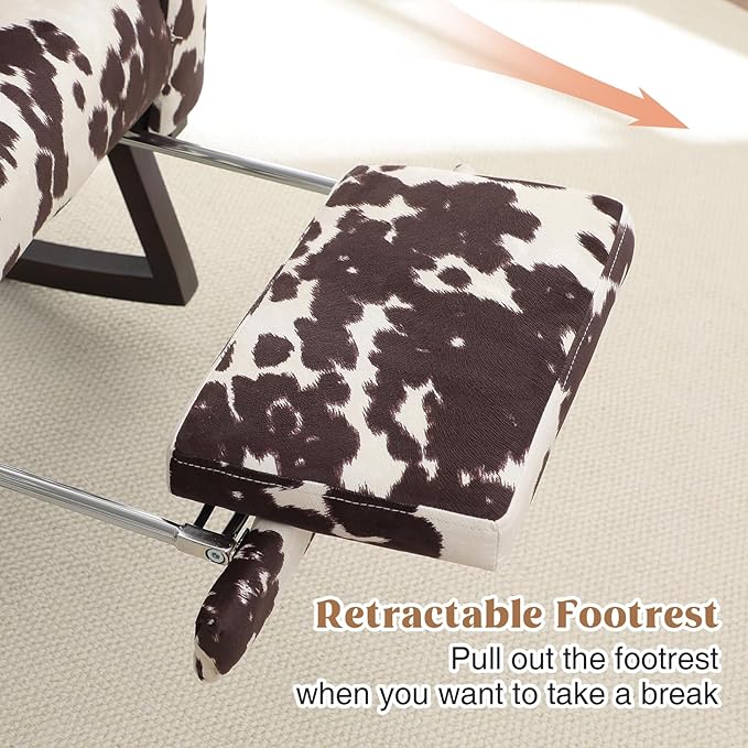 Rocking Chair Nursery with Foot Rest, Nursing Rocking Chairs for Mom Nursery, Rocker Glider with High Backrest for Living Room, Bedroom, Cow Printed