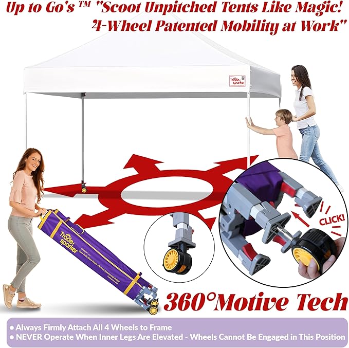 Tradesparker 10x10 Pop Up Canopy Tent,Commercial Movable Canopy with ApexCore LED&Rugged Casters-Instant Easy Setup Shelter Canopies with Weight Bags&Stakes for Oudoor Events Markets Vendors,Burgundy