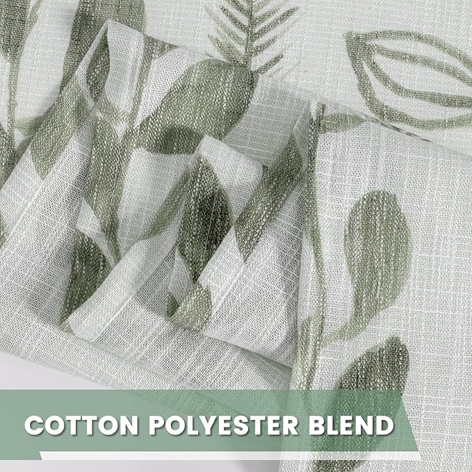 MEETSKY Sage Green Curtains 63 Inches Long Boho Curtains for Living Room Bedroom Semi-Sheer Linen Style Back Tab Drapes Light Filtering Leaf Printed Window Curtain, 50” Wide Each Panel, 2 Panels