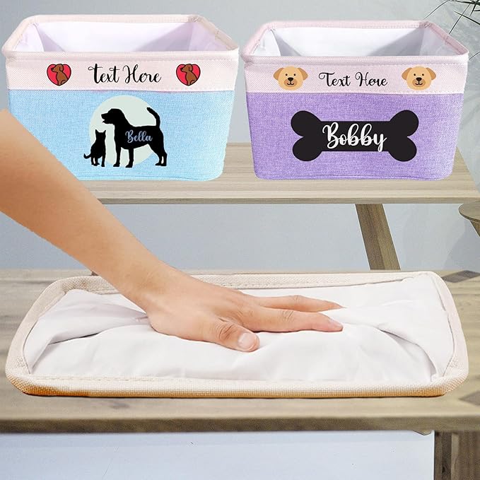 Personalized Cat Toy Basket Custom Cat Toy Box with Pet's Name Cat Storage Organizer Collapsible Cute Basket with Handles, Medium