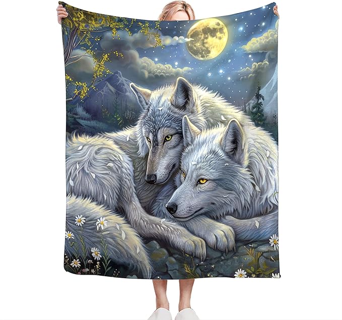 Wolf Blanket Wolves Gifts for Girls Boys Woman Kids Wolf Animal Lover Throw Blankets Soft Blanket Warm Fleece Flannel Plush Blankets for Bed Sofa Couch 40"x50"