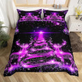 Manfei Christmas Tree Duvet Cover Set Queen Size Purple Twinkling Deer Comforter Cover Western New Year Bedding Set 3pcs for Kids Boys Girls Christmas Theme Quilt Cover with 2 Pillowcases,No Comforter