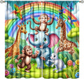 Animals Window Curtain Rod Pocket Kids Boys Girls Forest Giraffe Elephant Monkey Flowers Window Treatment for Baby Children Bedroom Living Room 42" W X 45" L