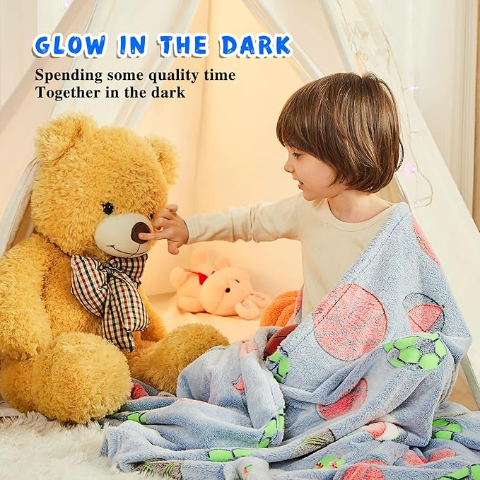 inhand Soccer Glow in The Dark Blanket Blanket Blue Soccer Gift Toys for Boys Girls Teen Soft Cozy Kids Throw Blanket Bedroom Decor,Christmas Easter Birthday Blue 30"x40"