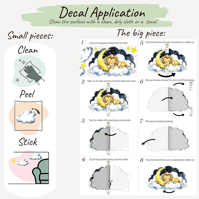 Boho Nursery Wall Decals - Dreamy Watercolor Bunny Sleeping on Cloud | Multi-Piece Set with Clouds, Moon & Stars | Removable Fabric Wall Art for Kids Room