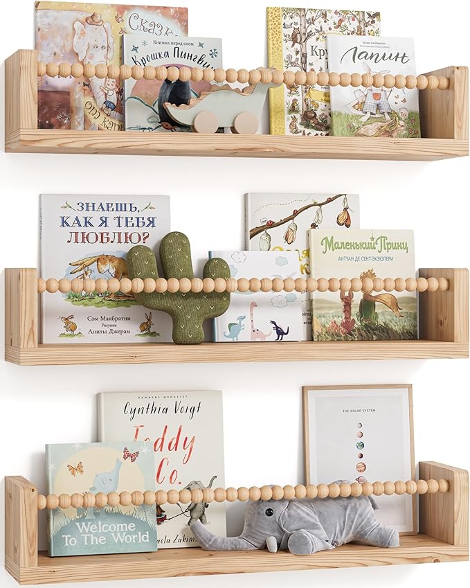 Nursery Book Shelves, Set of 3, Floating Shelves for Toddler, Nursery Decor