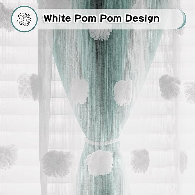 MYSKY HOME Kids Curtains for Boys Bedroom Room Darkening Grommet Double Layer Curtains for Son Room Decor 63 Inches Long White Pom Pom Sheer Blackout Curtains 2 Layers Teal 52 x 63 Inch 2 Panels
