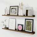 Fun Memories Picture Ledge Shelf, Pine Wood Floating Shelves Set of 2, 48 inch Nursery Book Shelves, Photo Ledge Book Shelves Wall Mounted for Living Room Kids' Room Bedroom - Light Brown