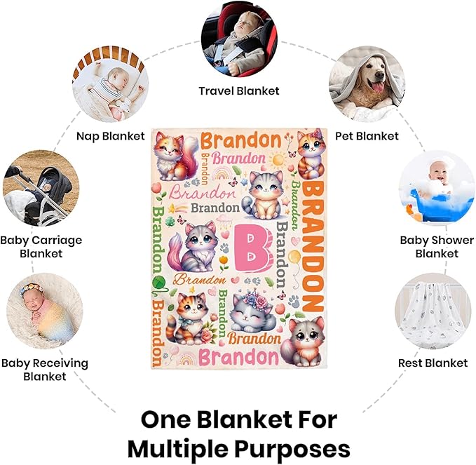 Personalized Custom Cat Preschool Blanket Gifts for Baby Toddler Kids Boys Girls - Customized Cat Super Soft Lightweight Flannel Sheets Decor for Crib Nap Couch - 30"x40" for Baby/Pets