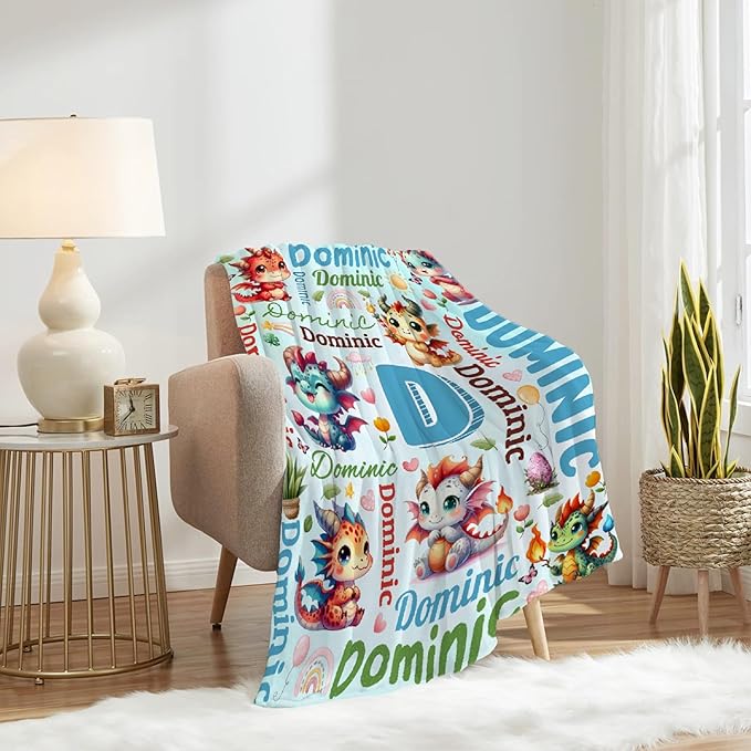 Personalized Custom Dragon Blanket Gifts for Kids Boys Girls with Name - Customized Dragon Super Soft Lightweight Flannel Sheets Decor for Crib Nap Couch - 50"x60" for Teens