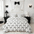 Manfei 7 Pieces Cartoon Bowknot Kids Comforter Twin Size,Bow Tie Geometric Patchwork Modern Girls Bedding Set,Bow Butterfly Knot Black White（Comforter+Fitted+Flat+2 Pillowcases+2 Throw Pillow Covers）