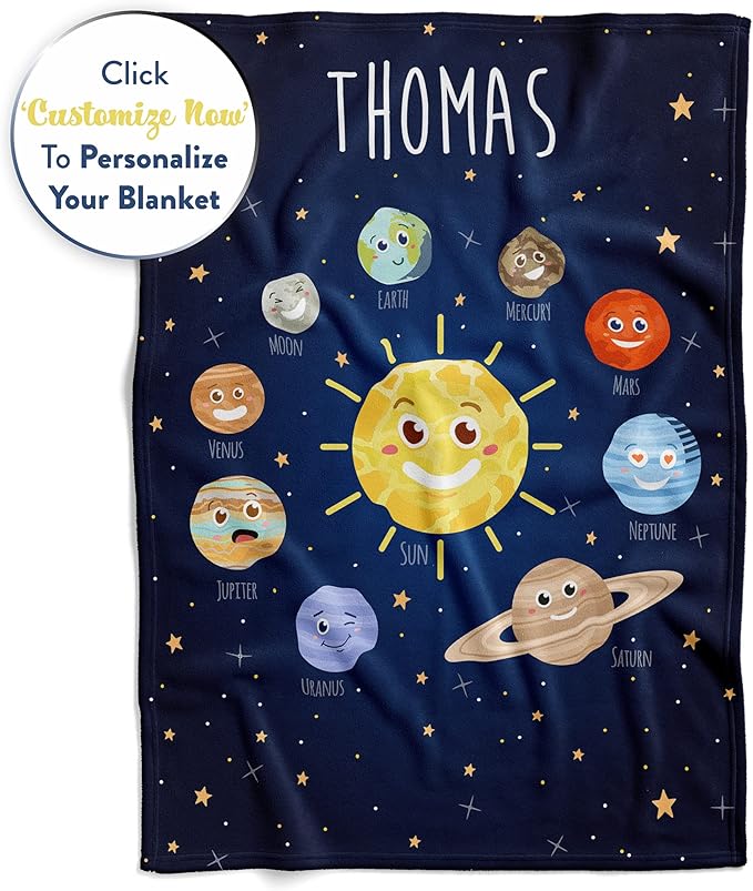 Custom Space Kids Blanket | Fleece Throw | Star Galaxy | Toddler Plush Flannel | Personalized Baby Gift (Space V1, Fleece - 50x60)