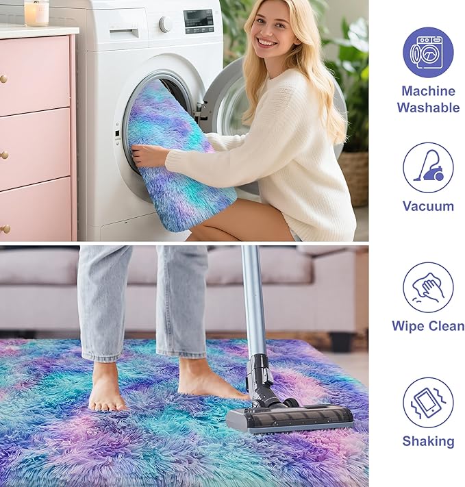 Shaggy Tie Dyed Light Purple Runner Rug 3x10 ft Bedside Area Rugs for Living Room, Anti-Skid Extra Comfy Fluffy Floor Carpet for Indoor Hallway Home Decorative