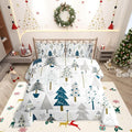 Xmas Trees Comforter Set Queen Size,Merry Christmas Pine Hand Drawn Bedding Set for Women Adult,Blue Plant Snowflakes Winter Luxury Bed Duvet Insert, 2 Pillowcases
