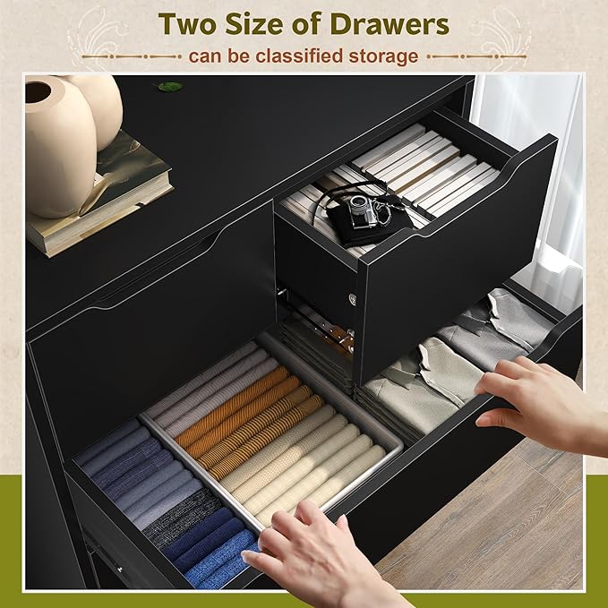 6 Drawer Dresser for Bedrom,Tall Black Chest of Drawers for Bedroom, Hallway, Modern 43.2" H X 27.6" W X15.6 D
