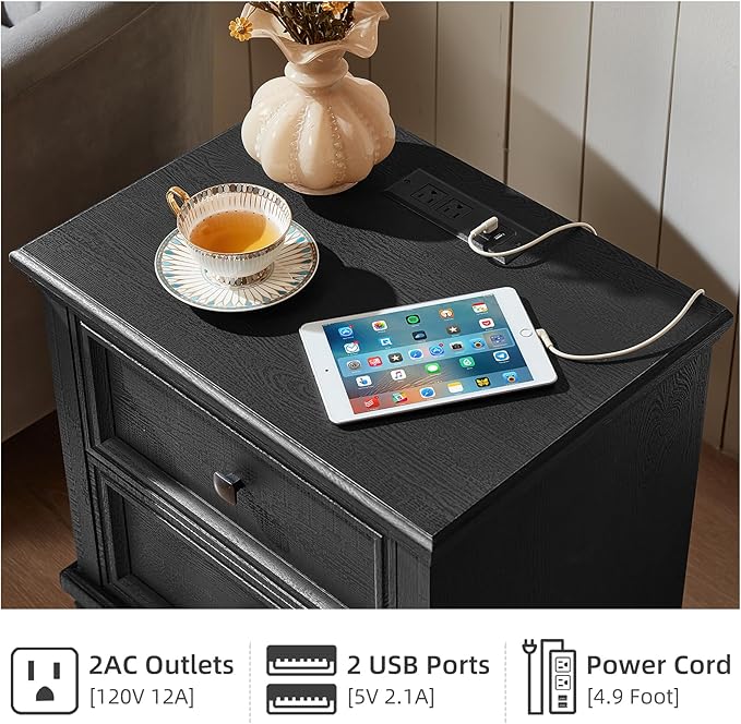 Farmhouse Bedroom Dresser and Nightstand Set of 4, 6 Drawer Low & 5 Drawers Dresser & 2 Drawer Nightstand Set, Rustic Wood Furniture Set for Bedroom, Hallway, Black