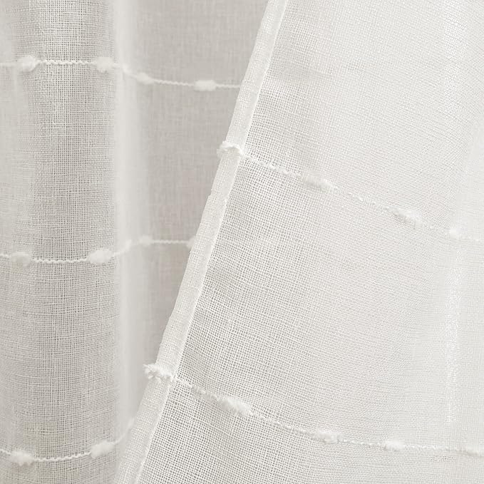 Lush Decor Farmhouse Textured Back Tab/Rod Pocket Sheer Window Curtain Panel Pair, 38"W x 84"L, White