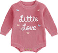 Lesimsam Newborn Baby Boy Girl Valentines Day Outfit Oversized Embroidery Long Sleeve Knit Sweater Bubble Romper Bodysuit