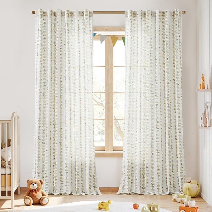 jinchan Linen Nursery Curtains for Living Room Boho Curtains for Bedroom Kids Room 96 Inches Long Geometric Printed Farmhouse Drapes Rod Pocket Window Treatment Curtain Set of 2 Panels Taupe Gray