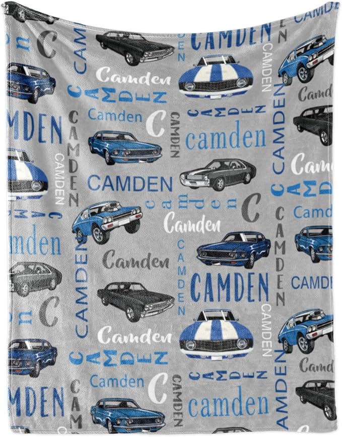 Personalized Car Blanket with Name for Boys, Custom for Kids, Soft Flannel Toddler Customized Gift for Birthday Christmas Baby Shower Newborn 30'' X 40'', 2-car Gray, 30''x40'' for baby