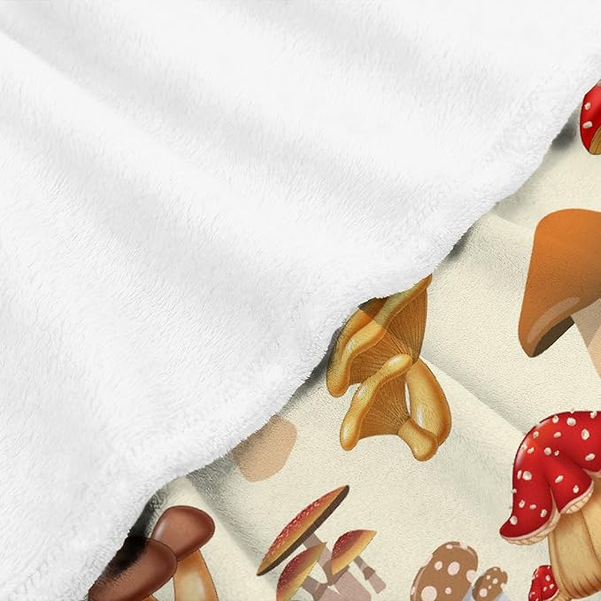 Thuswarm Colorful Wild Mushroom Flannel Blanket for Autumn Winter Gifts Warm Cozy Soft Funny Print Throw for Bed Couch Sofa 120”×90” Extra Large for Family