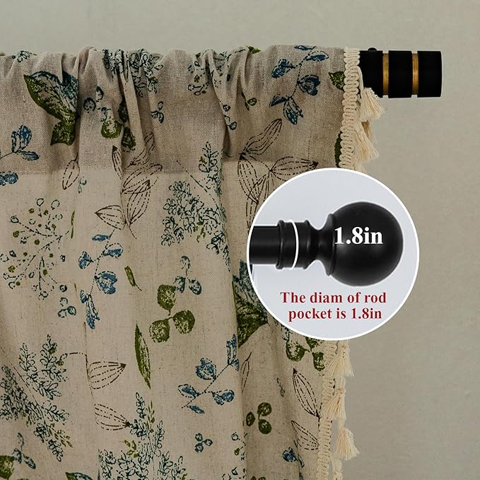 ENJOYBRIDAL Leaf Curtains 84 Inch Length 2 Panels Tassel Boho Semi Sheer Drapes Bedroom Living Room Farmhouse Floral Rustic Country Rod Pocket Cotton Linen Blend Window Curtain Panel
