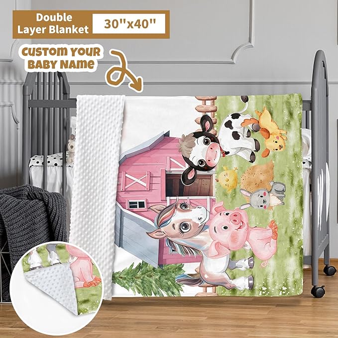 Custom Baby Crib Bedding Set, 3 Pcs Personalized Nursery Bedding Set with Name, Soft Baby Bedding Crib Sets with Blanket - Toddler Crib Sets for Girls Boys, Infant Newborn Gifts, Farm Animals