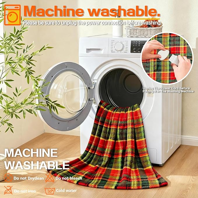 Electric Blanket Heated Twin, Soft Flannel 62"x84" Plaid Heating Blanket with 8 Hours Auto Off 10 Fast Heating Levels Machine Washable Sherpa Heated Blanket with Overheating Protection
