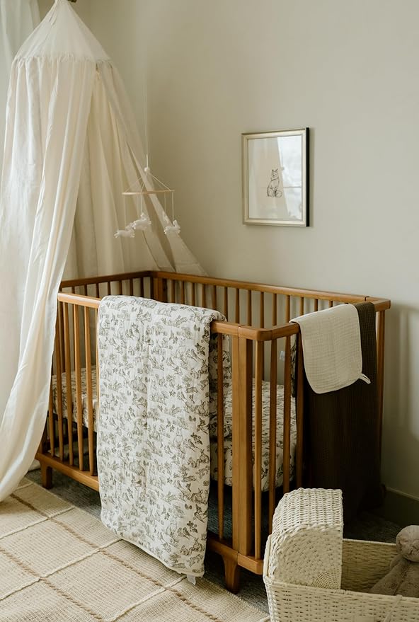 Oilo Crib Sheet, Breathable, Fitted, Organic Cotton Jersey, 300-Thread, Machine Wash, Fits Standard Crib (28" x 52" x 6"), Toddler Bedding, Heirloom Organic Collection, Woodland Animals