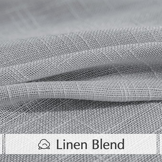 FMFUNCTEX Linen Semi Sheer Curtains for Bedroom, Grey Curtains 84 Inches Long for Living Room, Country Farmhouse Sheer Drapes, Light Filtering Window Curtain, Grommet Top 2 Panels