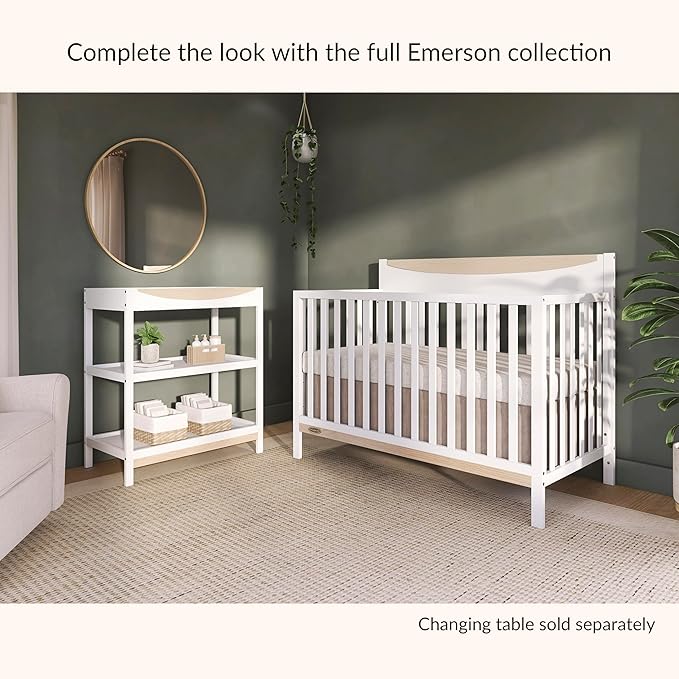 Dream On me Emerson 5-in-1 Convertible Full-Size Baby Crib in White & Vintage Oak, GreenGuard Gold & JPMA, Converts to Toddler, Day, & Full-Size Bed, Non-Toxic Paint, Safe Sleep Environment