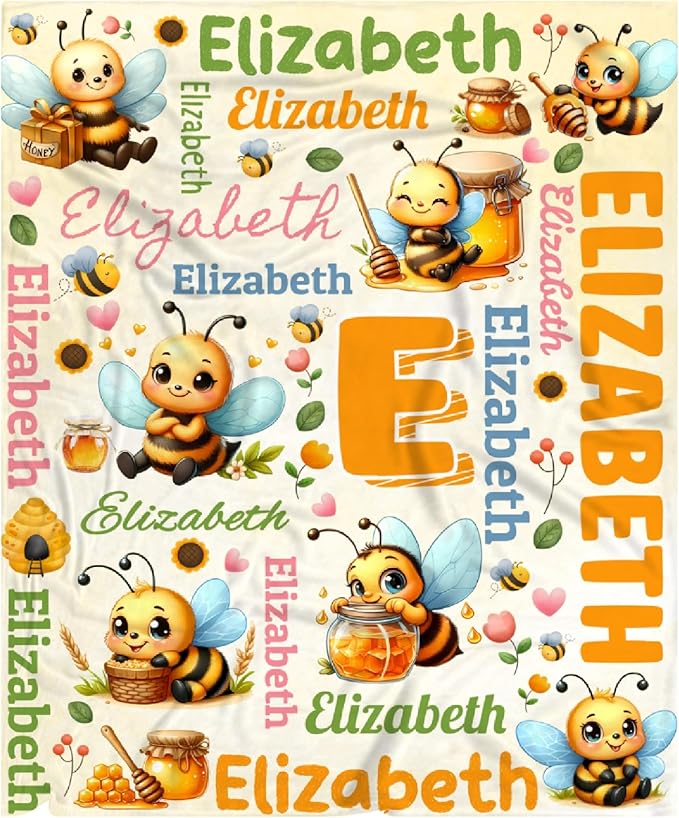 Personalized Custom Honeybee Preschool Blanket Gifts for Baby Toddler Kids Boys Girls - Customized Honeybee Super Soft Lightweight Flannel Sheets Decor for Crib Nap Couch - 30"x40" for Baby/Pets
