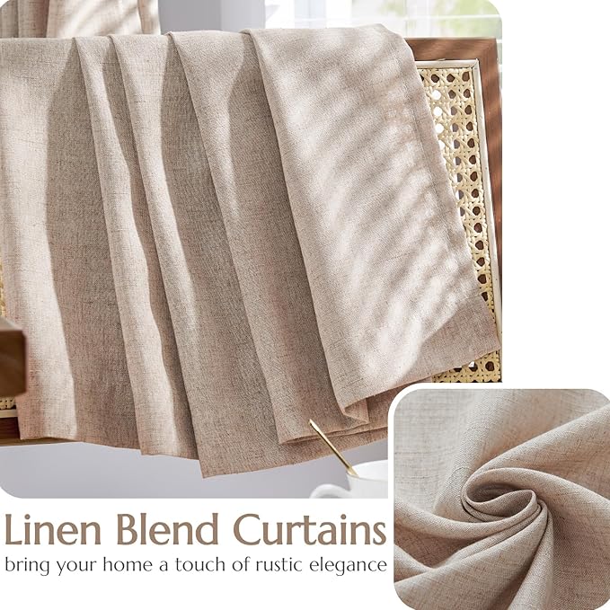 jinchan Linen Curtains with Privacy Lining 84 Inch Length Taupe Brown Farmhouse Closet Lined Drapes for Small Narrow Window Bedroom Living Room Bay Window 2 Panels Rod Pocket Back Tab