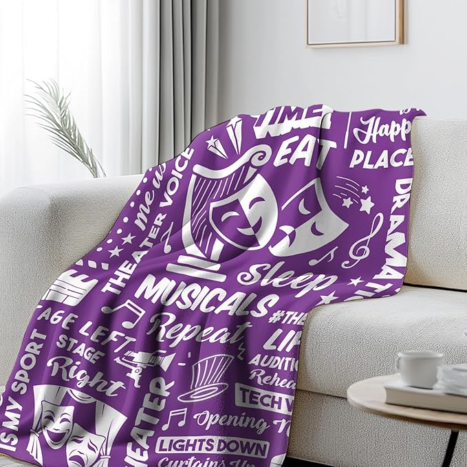 Theater Gifts for Christmas, Theater Blanket for Girls Women, Musical Theatre Gifts for Theatre Lovers, Birthday Gifts for Musical Lovers, Flannel Music Throw Blanket 50x60 in