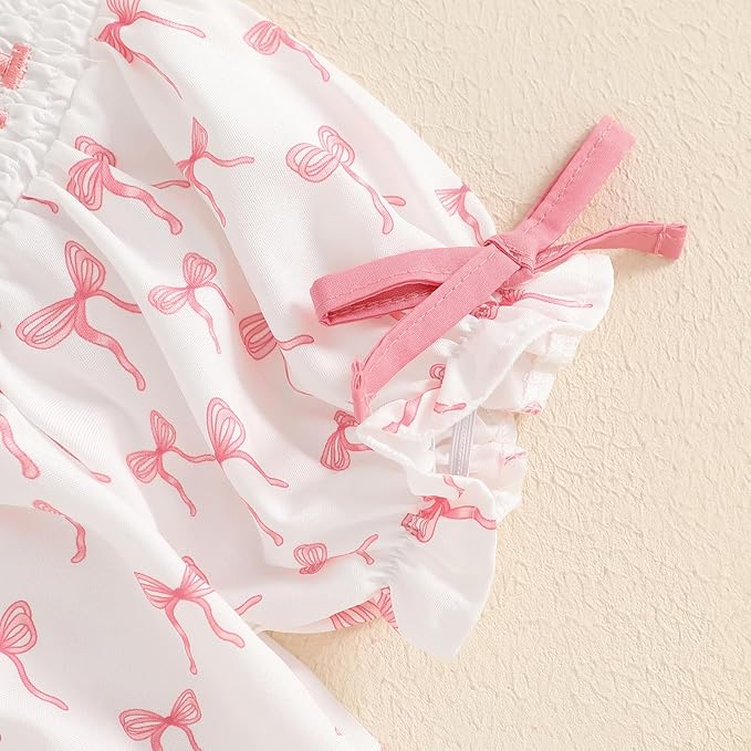 Newborn Baby Girl Romper Mamas Mini Bow Plaid Print Puff Sleeve Smocked Bubble Romper Jumpsuit Bodysuit Clothes