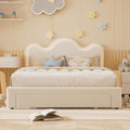 Queen Upholstered LED Bed Frame with Storage Drawers Girls Bed with Flower Headboard Boucle Princess Platform Bed Frame for Kids/Girls Strong Wood Slat Support,No Box Spring Needed,Easy Assembly