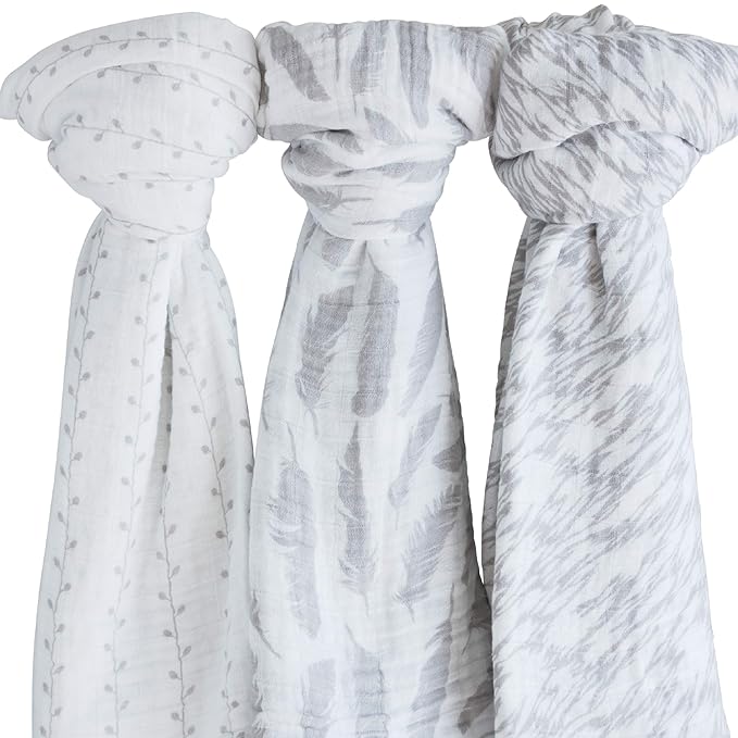 Muslin Swaddle Blanket 100% Soft Muslin Cotton 3 Pack 47"x 47" Classic Grey Combo Unisex for Baby Girl or Baby Boy