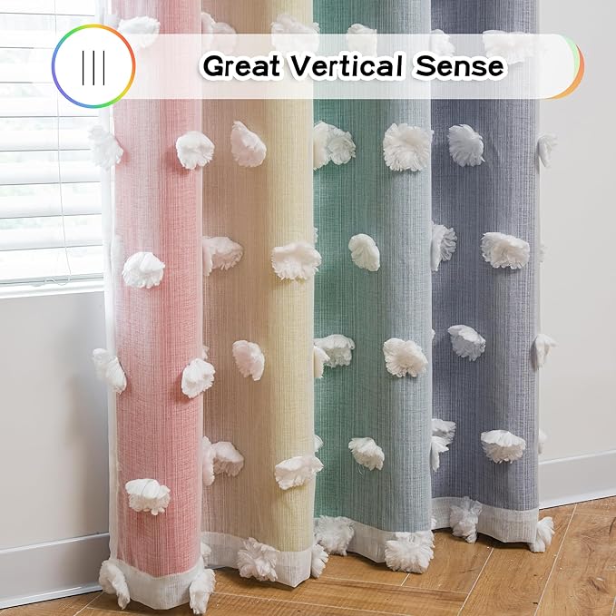 MYSKY HOME Pom Pom Sheer and Blackout Curtains Double Layer Rainbow Curtains 63 Inches Long Kids Curtains for Girls Bedroom Son Room Ombre Room Darkening Grommet Rainbow 52 x 63 in 2 Panels