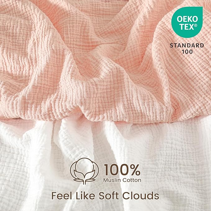 david's kids Muslin Crib Sheets for Girls, 2 Pack 100% Cotton Soft Breathable Fitted Baby Sheet Set, Standard 52"x28" Crib and Toddler Mattress, Snow White & English Rose