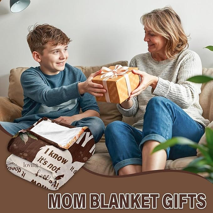 Gifts for Mom from Son, I Love You Mom Blanket, Mother Gifts for Christmas Thanksgiving, Soft Flannel Blanket for Mother for Birthday Mothers Day 50" x 60"