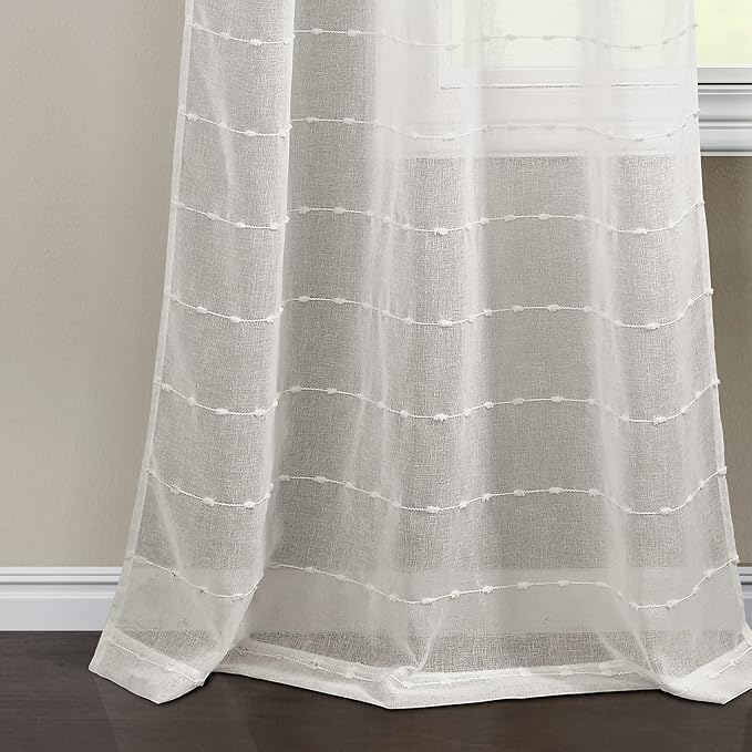 Lush Decor Farmhouse Textured Back Tab/Rod Pocket Sheer Window Curtain Panel Pair, 38"W x 84"L, White
