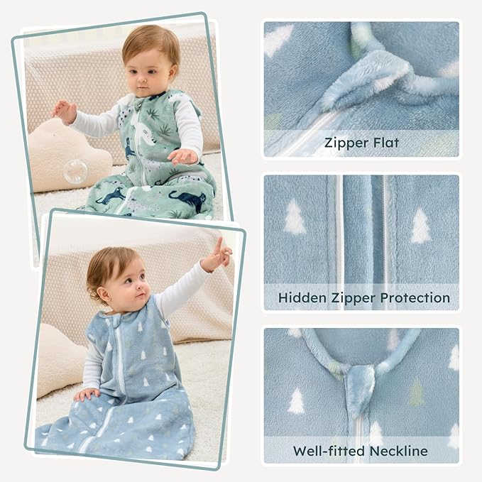 Yoofoss Fleece Baby Sleep Sack 2 Pack 1.5 Tog Baby Wearable Blanket with 2-Way Zipper