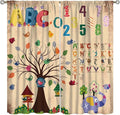 Animal Alphabet Numbers Tree Curtain Learning ABC Letters Birds Numbers Home Printed Rod Pocket Window Treatments for Bedroom Living Room Playroom Nursery 72" W X 63" L