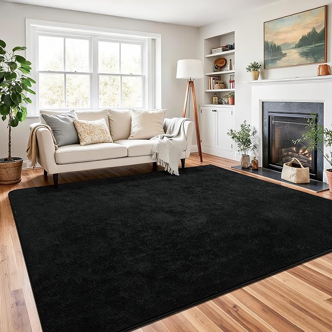 Chicrug 6x9 Minimalist Washable Area Rugs for Bedroom Living Room Classroom, Modern Soft Memory Foam Rug for Kids Nursery, Low Plie Indoor Carpet for Dorm Dining Office Bedside Room Decor, Black