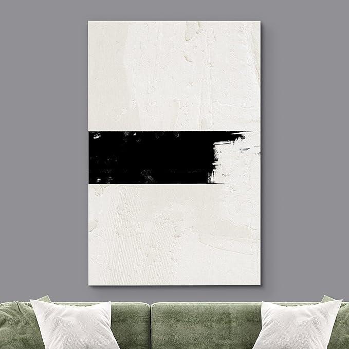 SIGNWIN Canvas Print Wall Art Geometric Black Stripe Tan Color Field Abstract Shapes Illustrations Minimalism Contemporary Nordic Relax/Calm Zen Decorative for Living Room, Bedroom, Office - 24"x36"