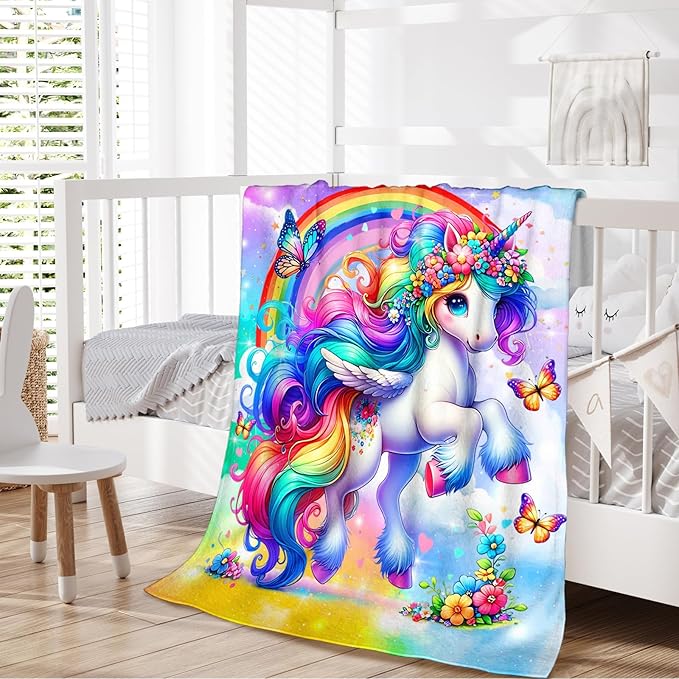 Girls Unicorn Blanket, Throw Gift for Kids Teens Adults Unicorn Lovers 60x80 Inches Lightweight Soft Cute Decor Throw Blankets for Sofa Couch Bed