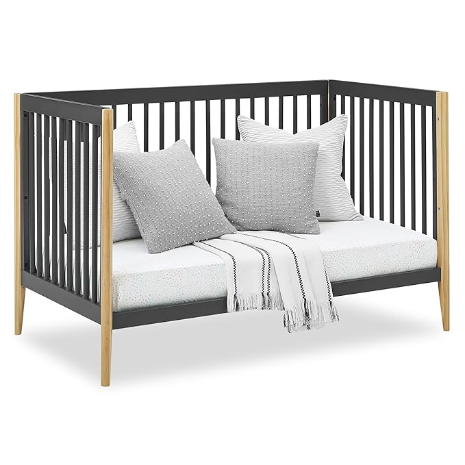 Delta Children Casey 4-in-1 Convertible Crib - Greenguard Gold Certified, Charcoal/Natural
