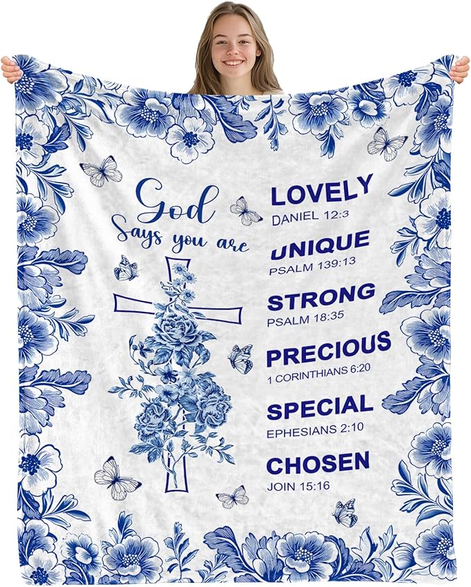 Christian Gifts for Women, Christian Blanket 50"x60", Religious Birthday Gifts for Thanksgiving Christmas, Inspirational, Baptism, Spiritual, Faith Based Gift for Mom Sister Friends Daughter