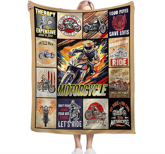 Motorcycle Blanket Ride Gifts for Girls Motorcycle Rider Boys Woman Kids Motorcycles Lover Sport Throw Blankets Soft Blanket Warm Fleece Flannel Plush Blankets for Bed Sofa Couch 60"x80"