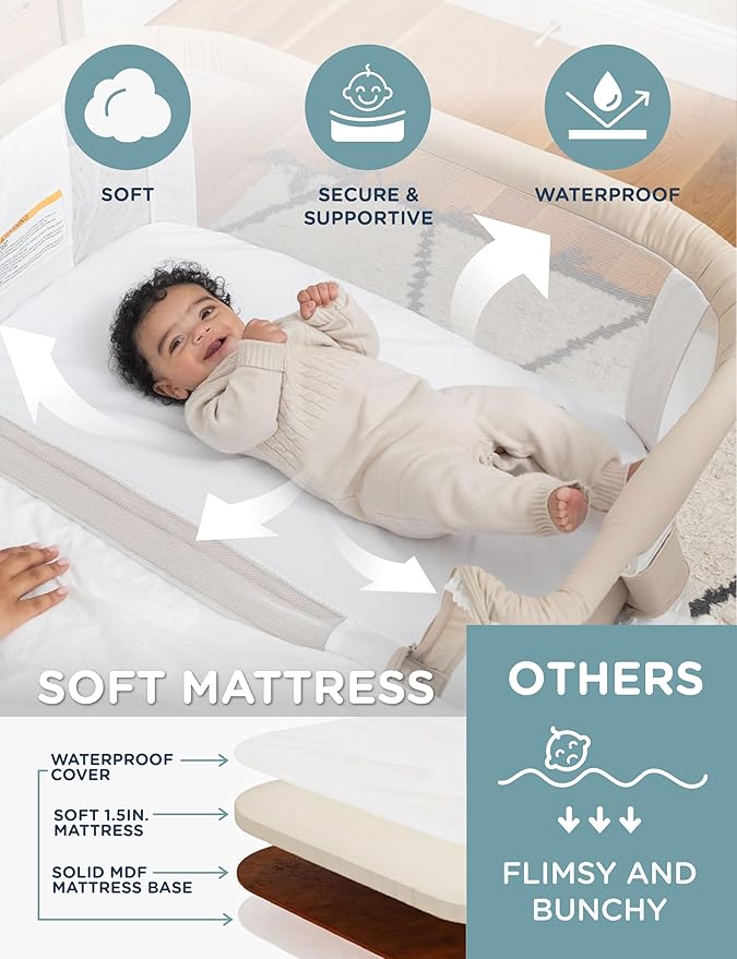 Baby Delight Beside Me Dreamer Bassinet | Bedside Sleeper & Baby Bassinet | 6-Position Height Adjustment | Organic Oat
